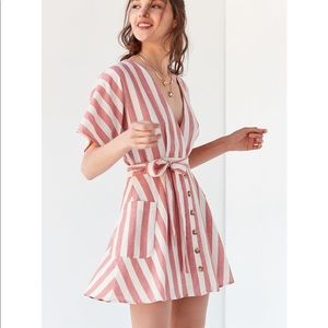 UO Moon River Striped Wrap Dress - Small - Red/Pink White